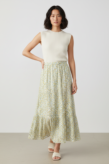 Jupe Longue Florale Plissée Fluide Chic