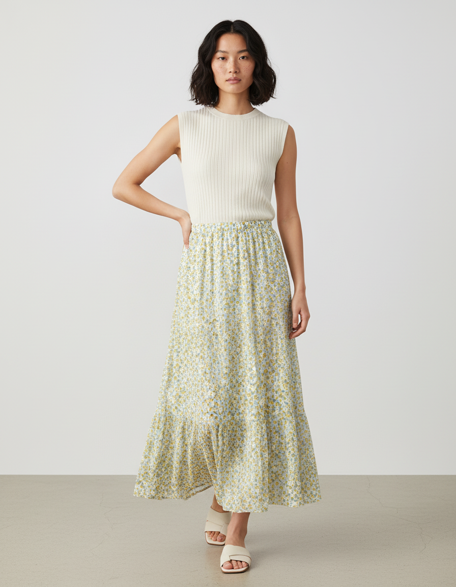 Jupe Longue Florale Plissée Fluide Chic