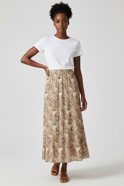 Jupe Longue Florale Plissée Fluide Femme