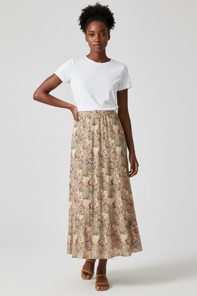 Jupe Longue Florale Plissée Fluide Femme