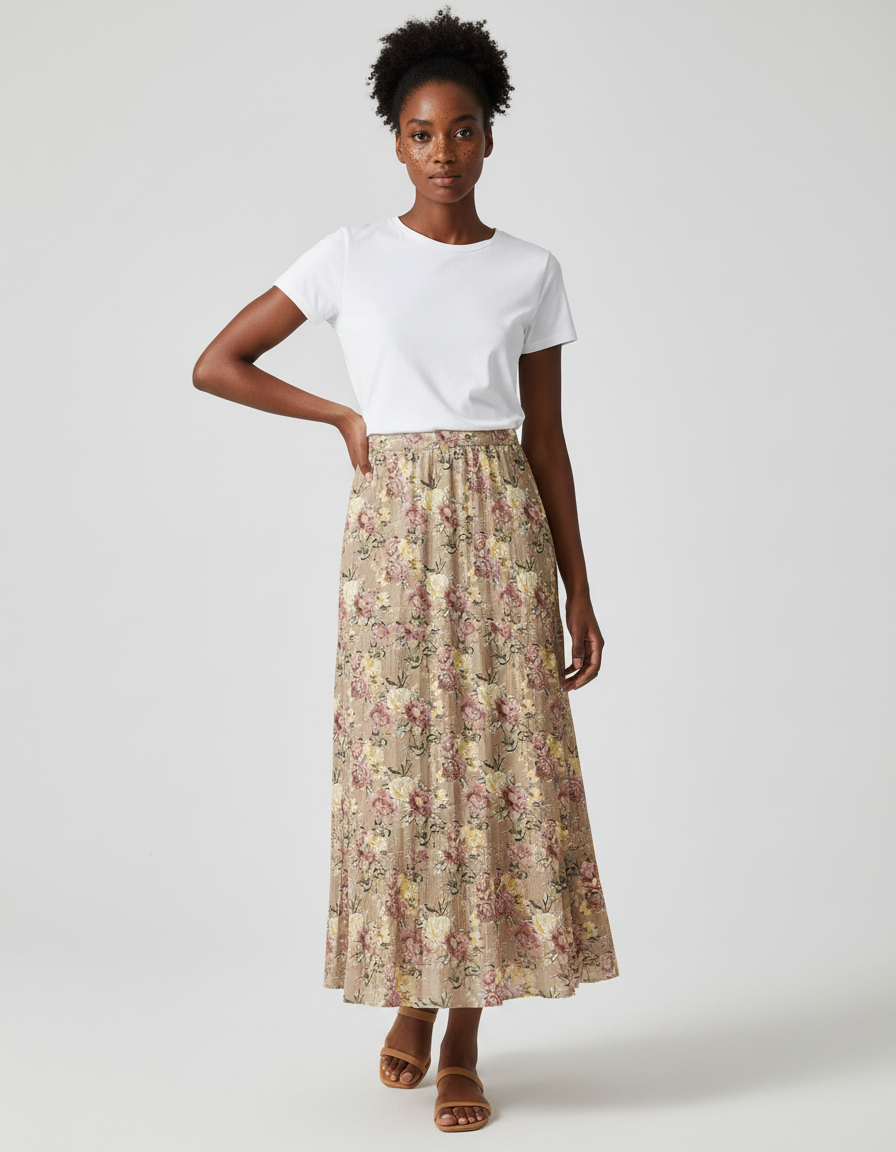 Jupe Longue Florale Plissée Fluide Femme