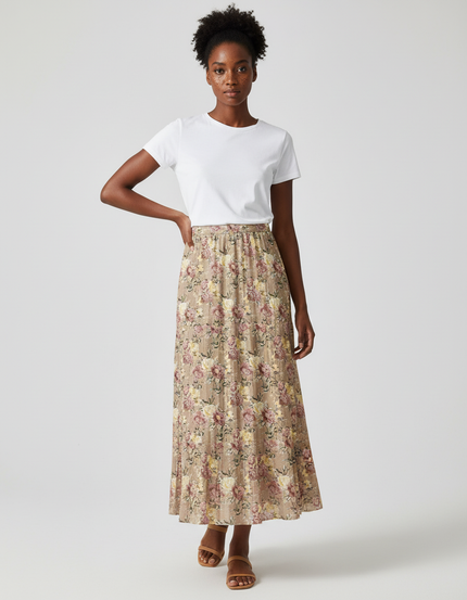 Jupe Longue Florale Plissée Fluide Femme
