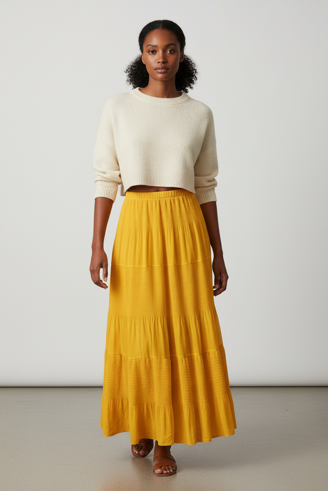 Jupe Longue Jaune Étagée Fluide