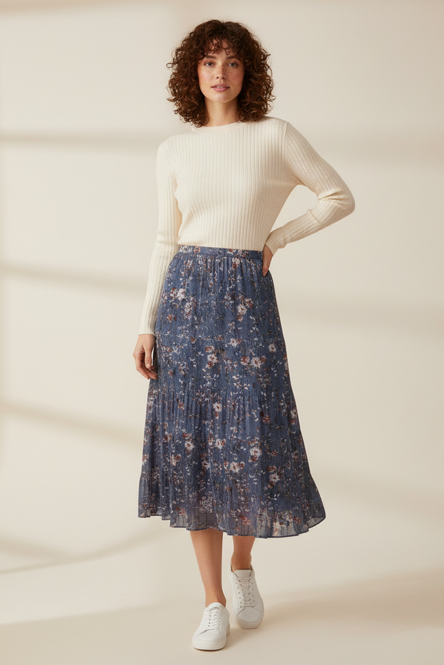 Jupe Longue Plissée Fleurie Fluide