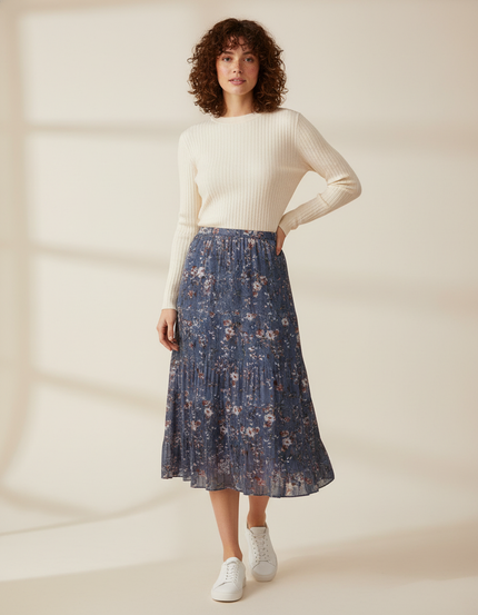 Jupe Longue Plissée Fleurie Fluide