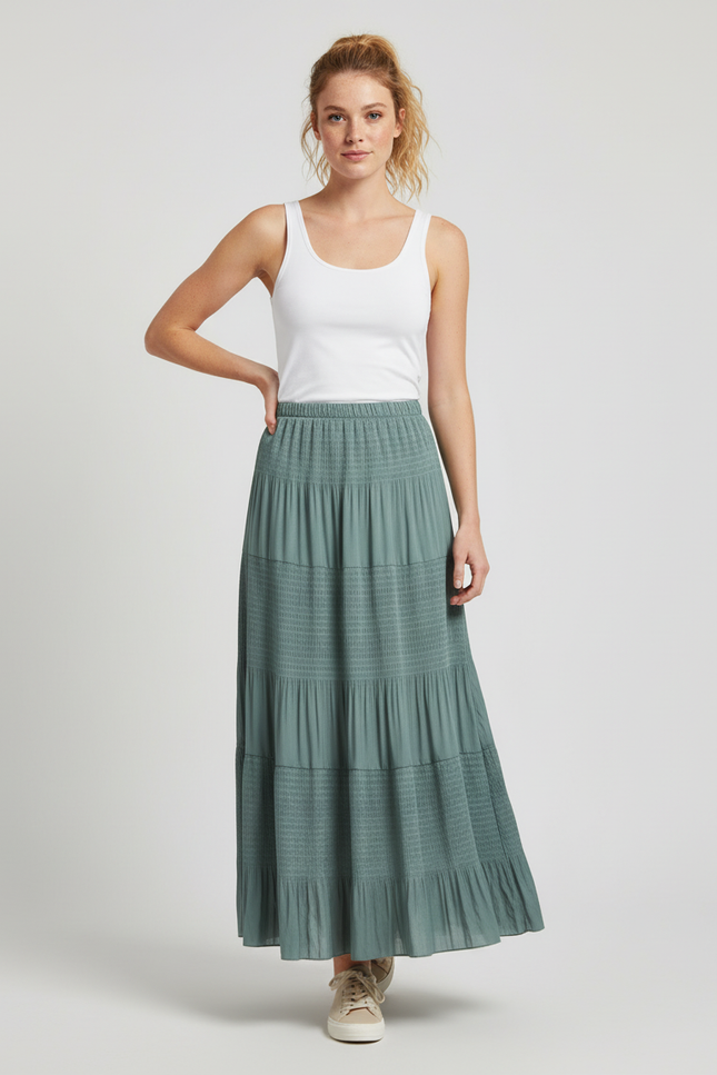 Jupe Longue Céladon Plissée Fluide