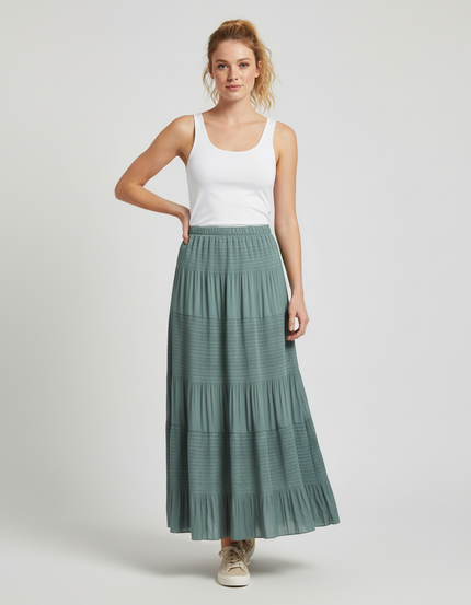 Jupe Longue Céladon Plissée Fluide