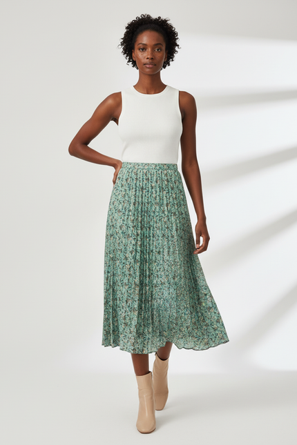 Jupe Longue Plissée Florale Fluide Femme