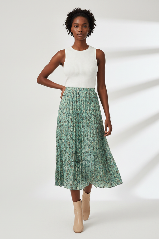 Jupe Longue Plissée Florale Fluide Femme