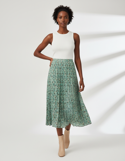 Jupe Longue Plissée Florale Fluide Femme