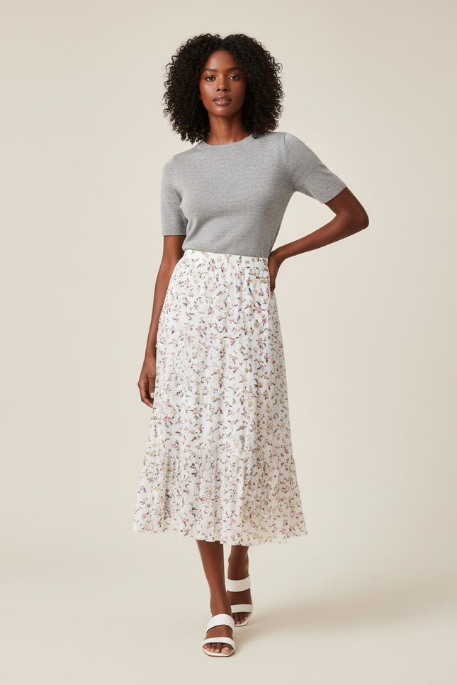 Jupe Longue Florale Plissée Fluide Chic Élégante