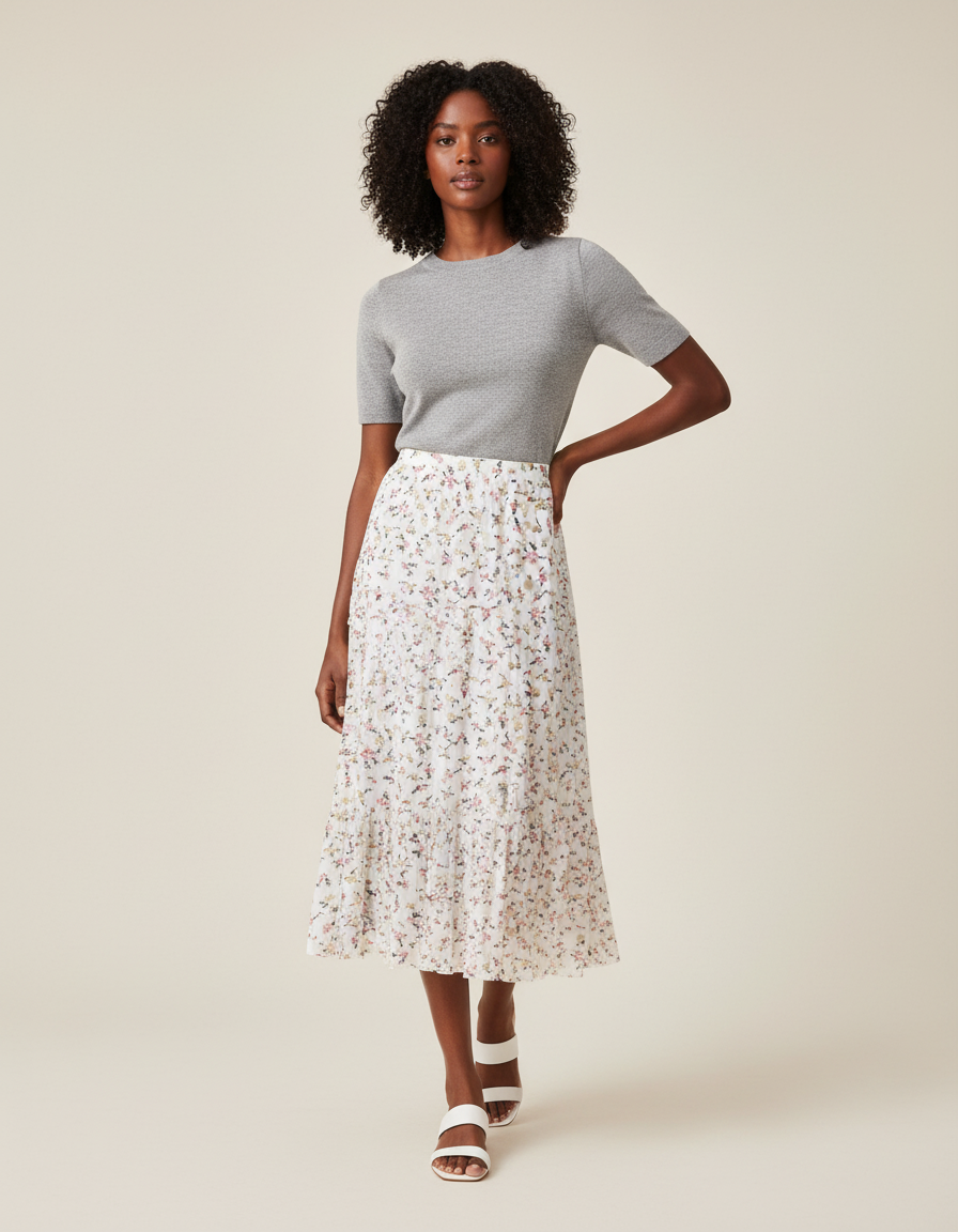 Jupe Longue Florale Plissée Fluide Chic Élégante