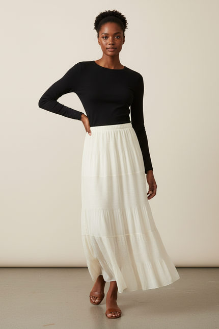 Jupe Longue Blanche Fluide Plissée