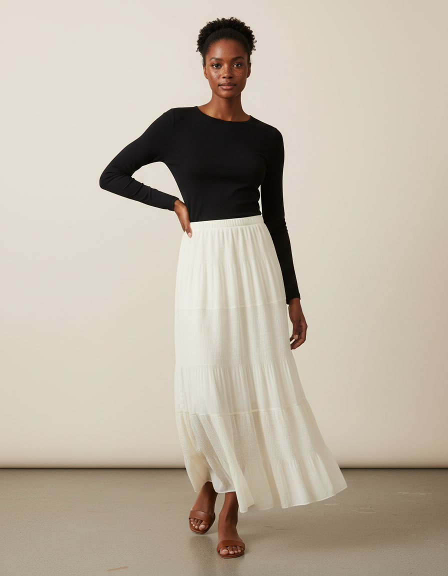 Jupe Longue Blanche Fluide Plissée