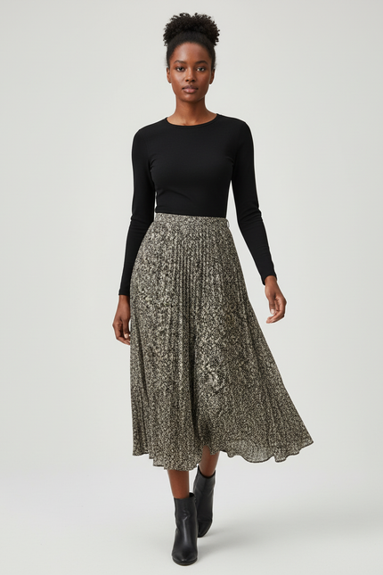 Jupe Longue Plissée Imprimée Fluide Femme Chic