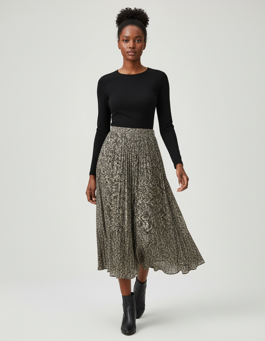 Jupe Longue Plissée Imprimée Fluide Femme Chic