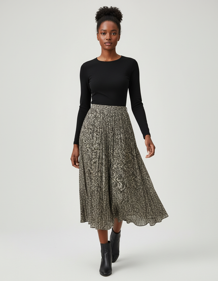 Jupe Longue Plissée Imprimée Fluide Femme Chic