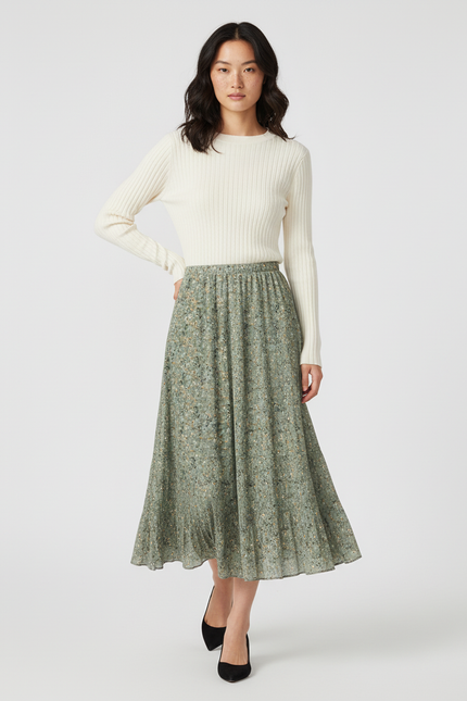 Jupe Longue Verte Plissée Fluide Élégante