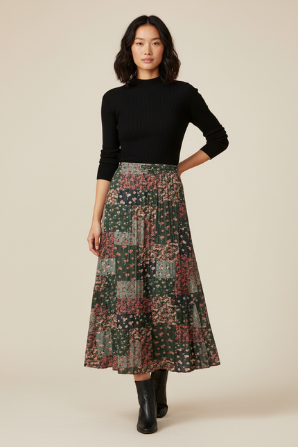 Jupe Longue Fleurie Plissée Fluide Chic