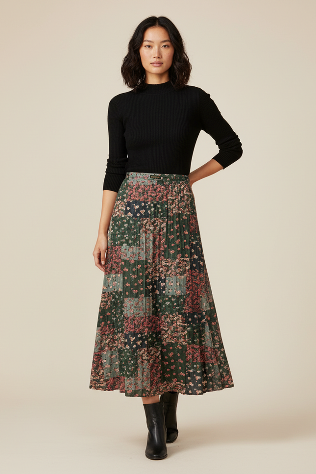 Jupe Longue Fleurie Plissée Fluide Chic