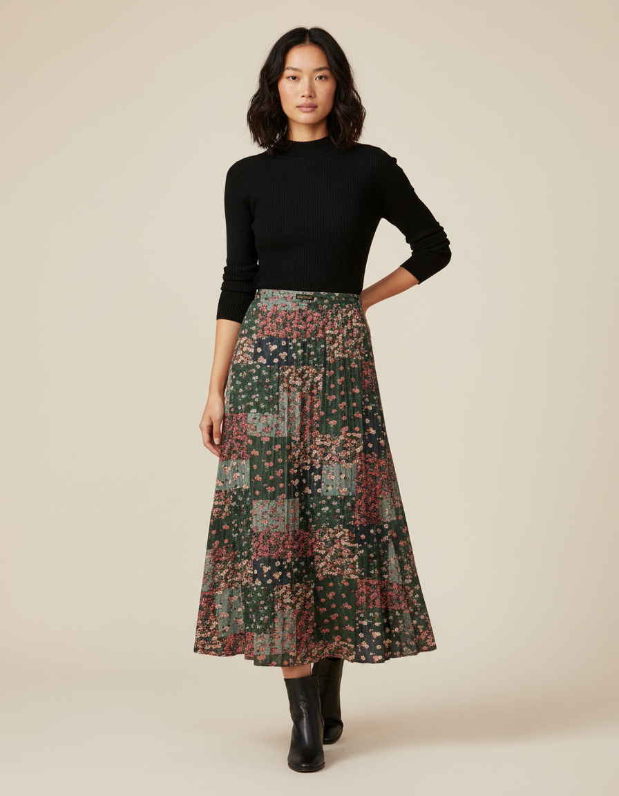 Jupe Longue Fleurie Plissée Fluide Chic