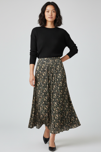 Jupe Longue Plissée Florale Fluide Chic