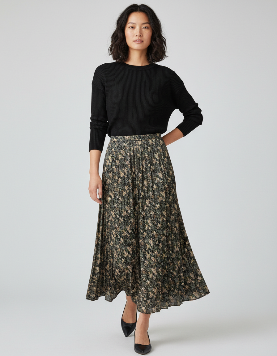 Jupe Longue Plissée Florale Fluide Chic