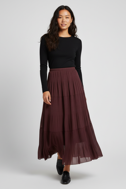Jupe Longue Bordeaux Plissée Fluide Chic