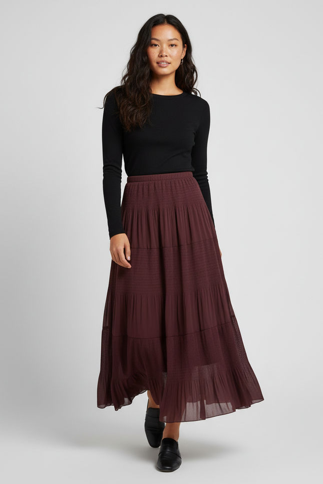 Jupe Longue Bordeaux Plissée Fluide Chic