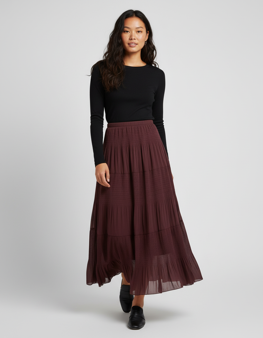 Jupe Longue Bordeaux Plissée Fluide Chic