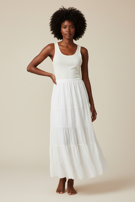 Jupe Longue Blanche Fluide À Volants