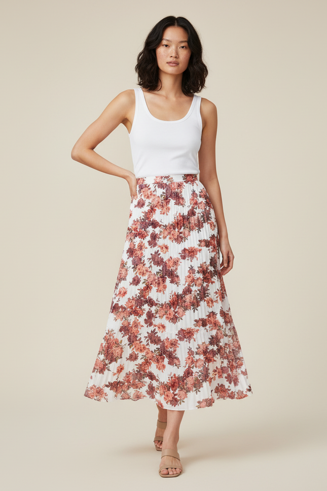 Jupe Longue Plissée Fleurie Fluide Mode