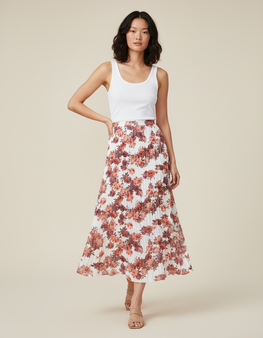 Jupe Longue Plissée Fleurie Fluide Mode