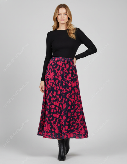 Jupe Longue Plissée Fleurie Fluide Femme