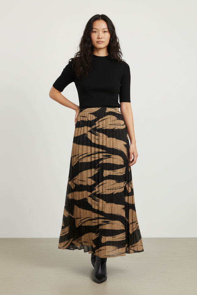 Jupe Longue Plissée Motif Abstrait Chic