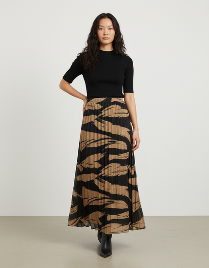 Jupe Longue Plissée Motif Abstrait Chic