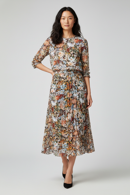 Jupe Longue Florale Plissée Fluide Bohème