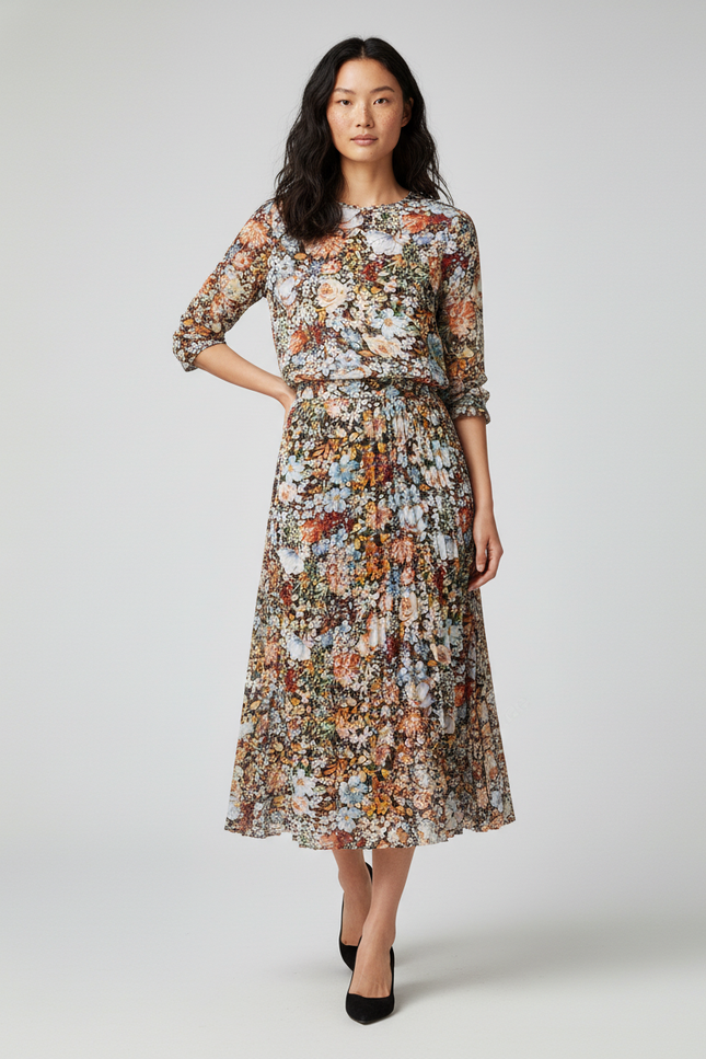 Jupe Longue Florale Plissée Fluide Bohème