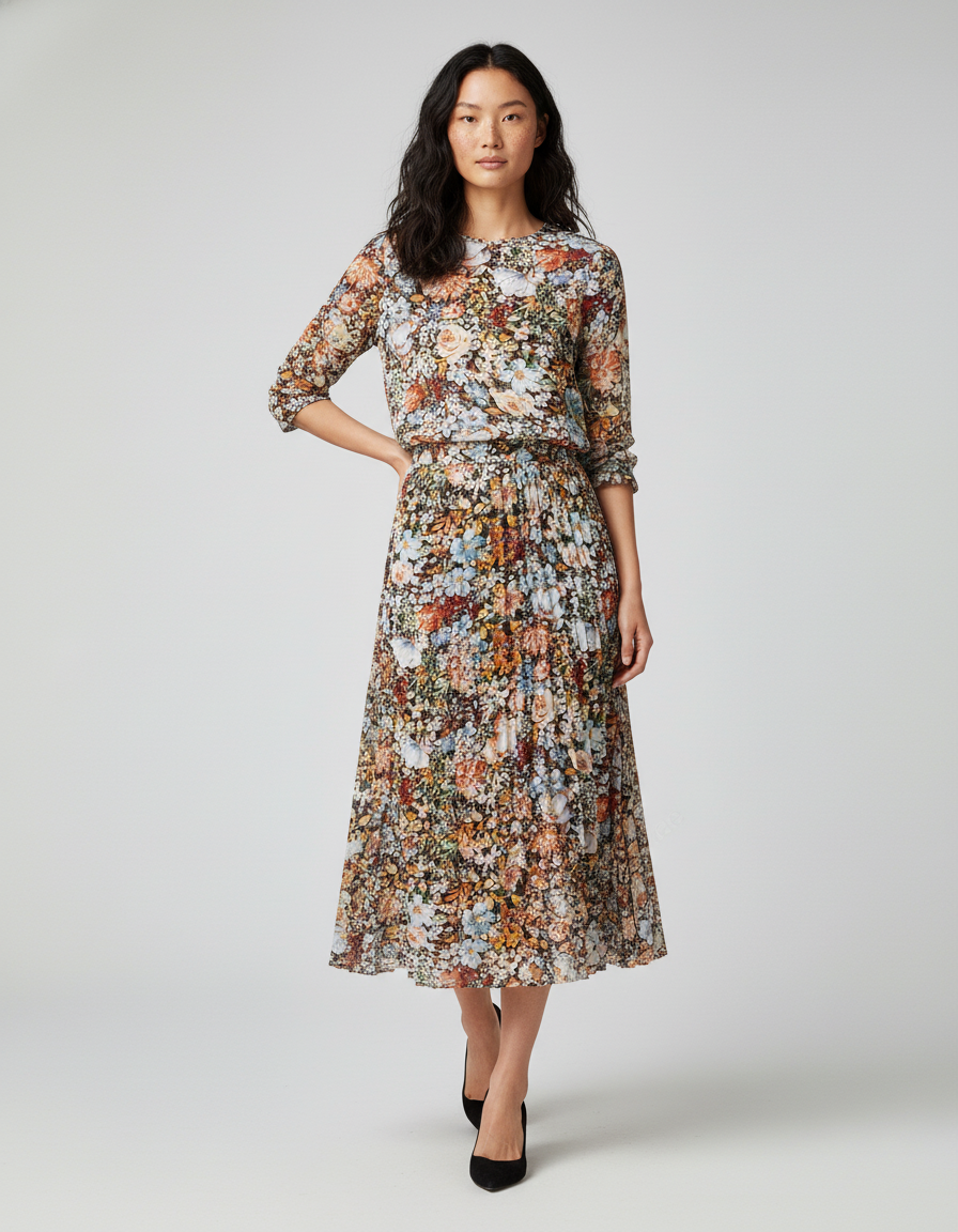 Jupe Longue Florale Plissée Fluide Bohème