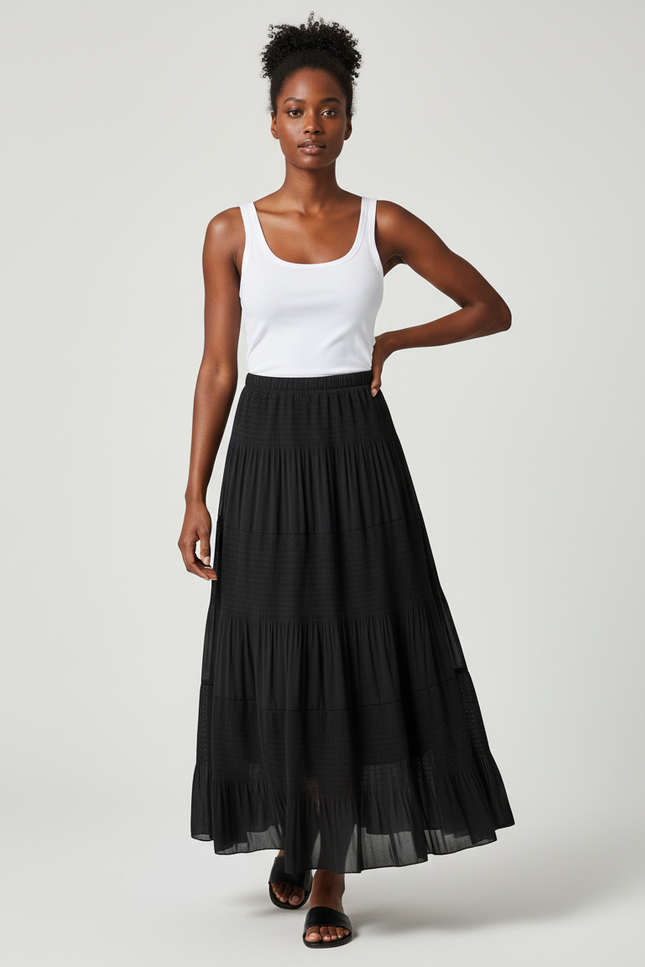 Jupe Longue Noire Plissée Fluide Femme