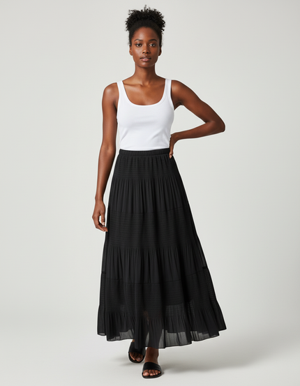 Jupe Longue Noire Plissée Fluide Femme