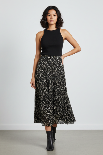 Jupe Longue Plissée Florale Fluide Mode