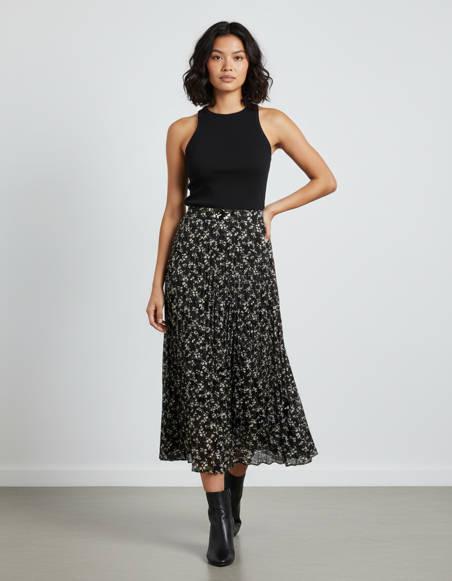 Jupe Longue Plissée Florale Fluide Mode