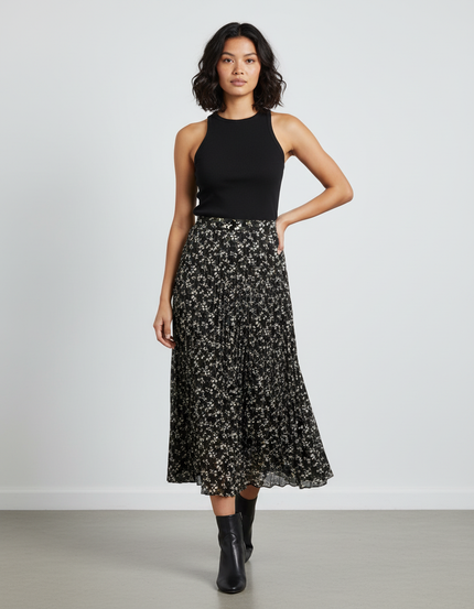 Jupe Longue Plissée Florale Fluide Mode