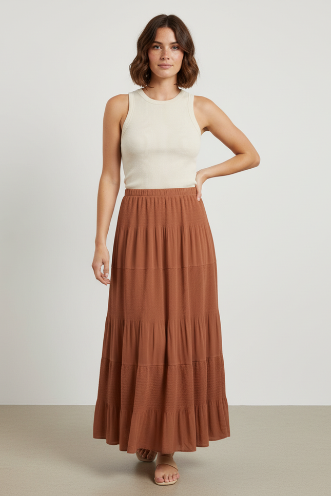 Jupe Longue Marron Étagée Fluide