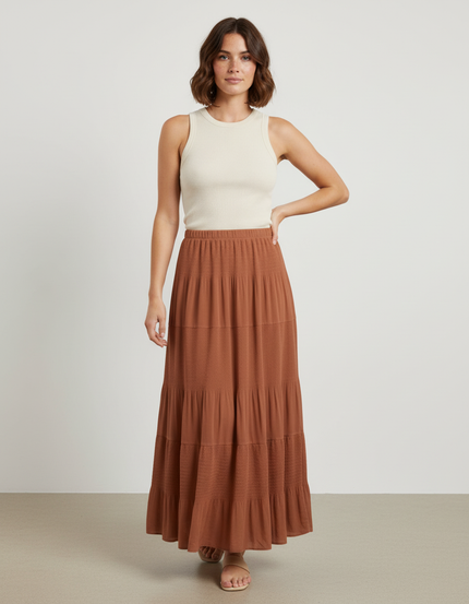 Jupe Longue Marron Étagée Fluide