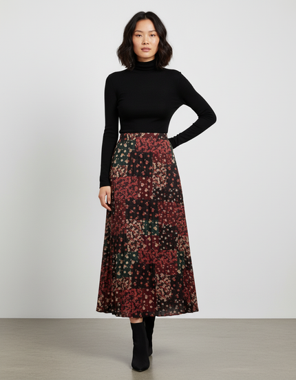 Jupe Longue Plissée Fleurie Fluide Femme Élégante