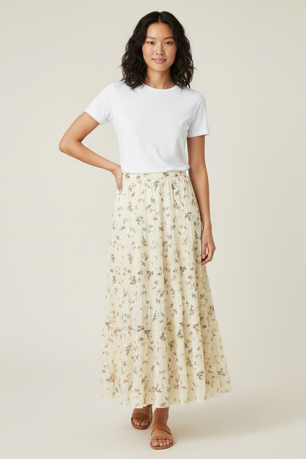 Jupe Longue Florale Plissée Fluide Chic Tendance