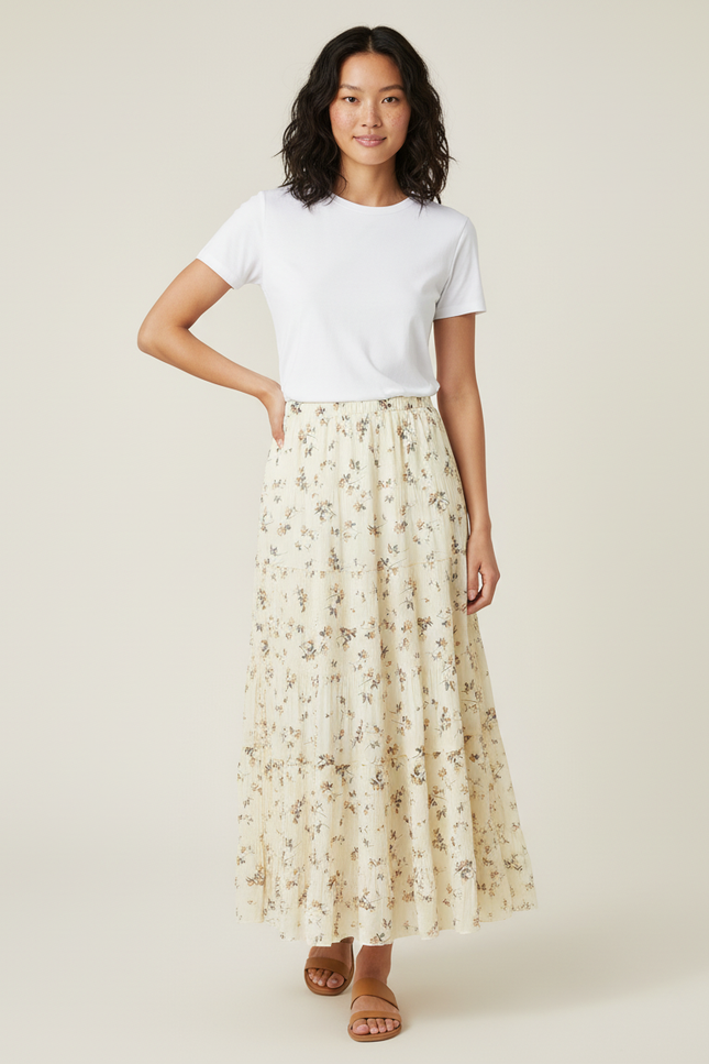 Jupe Longue Florale Plissée Fluide Chic Tendance