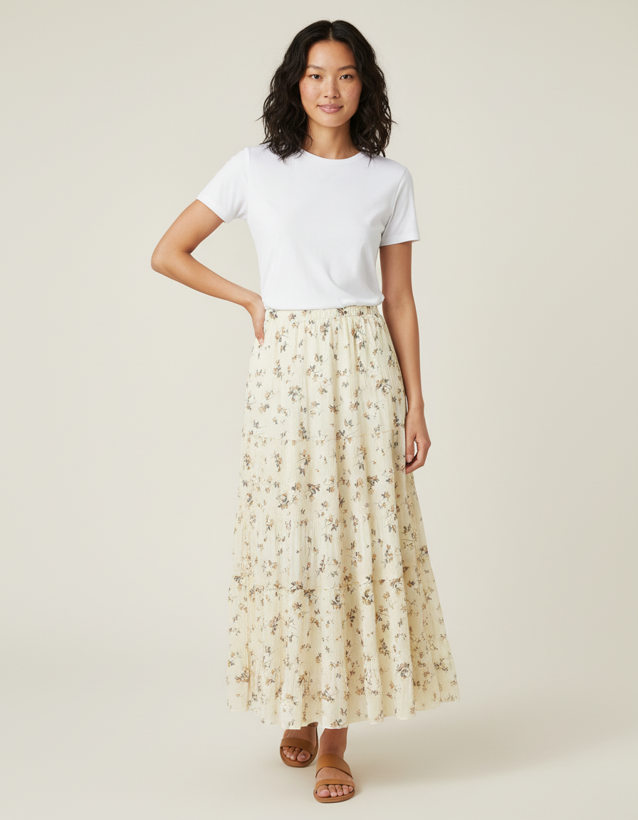 Jupe Longue Florale Plissée Fluide Chic Tendance